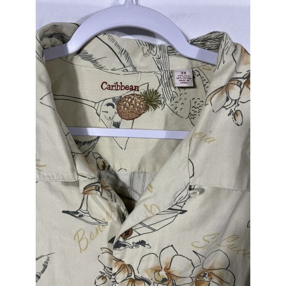 Caribbean Men's 3XL Short Sleeve Button Up Shirt Hawaiian Palm‎ 100% Rayon Trees - Picture 2 of 7